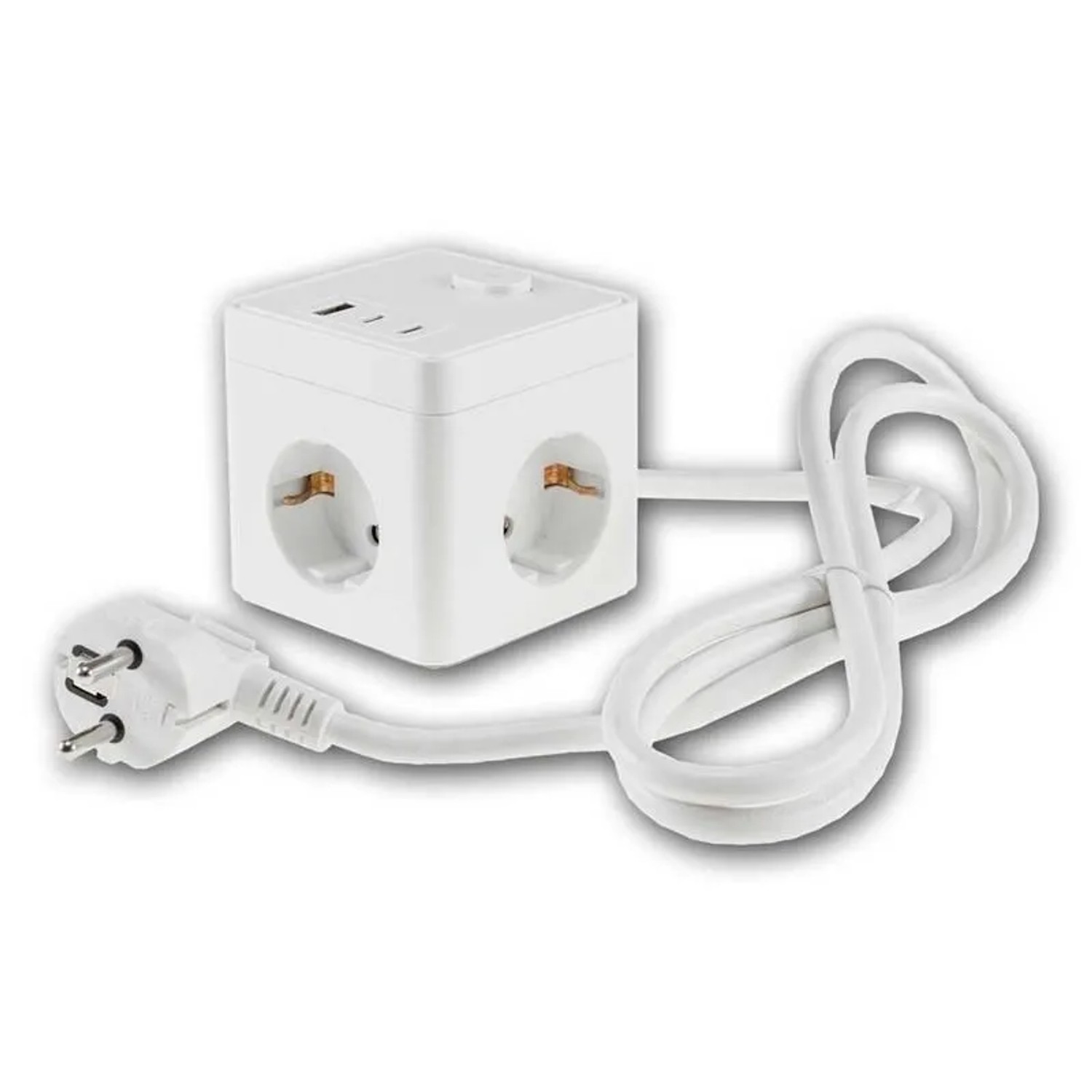 ChiliTec Steckdosen-Würfel 3-fach mit USB-A&C & Schalter Warmweiß