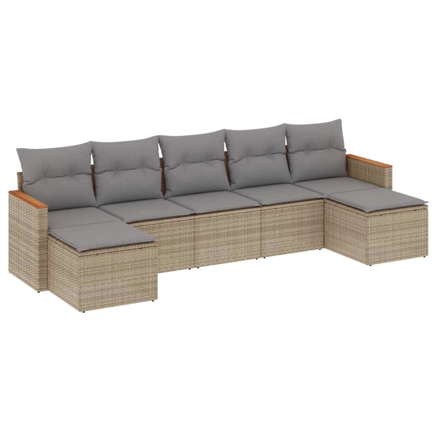 vidaXL 7-Tlg Garten-Sofagarnitur mit Kissen Beige Poly Rattan 3226234