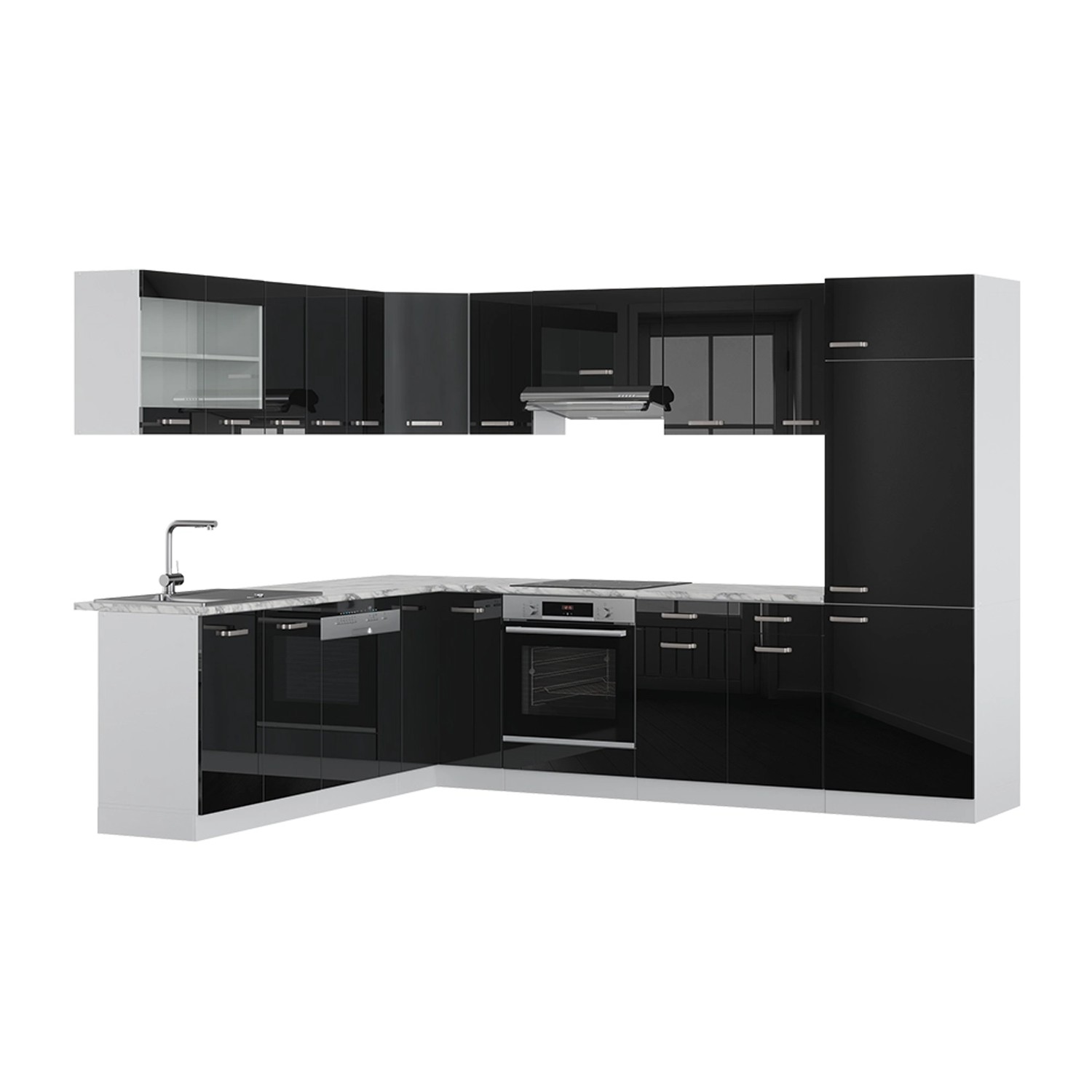 Vicco R-Line Eckküche Schwarz Hochglanz 227 x 287 cm AP Marmor günstig online kaufen