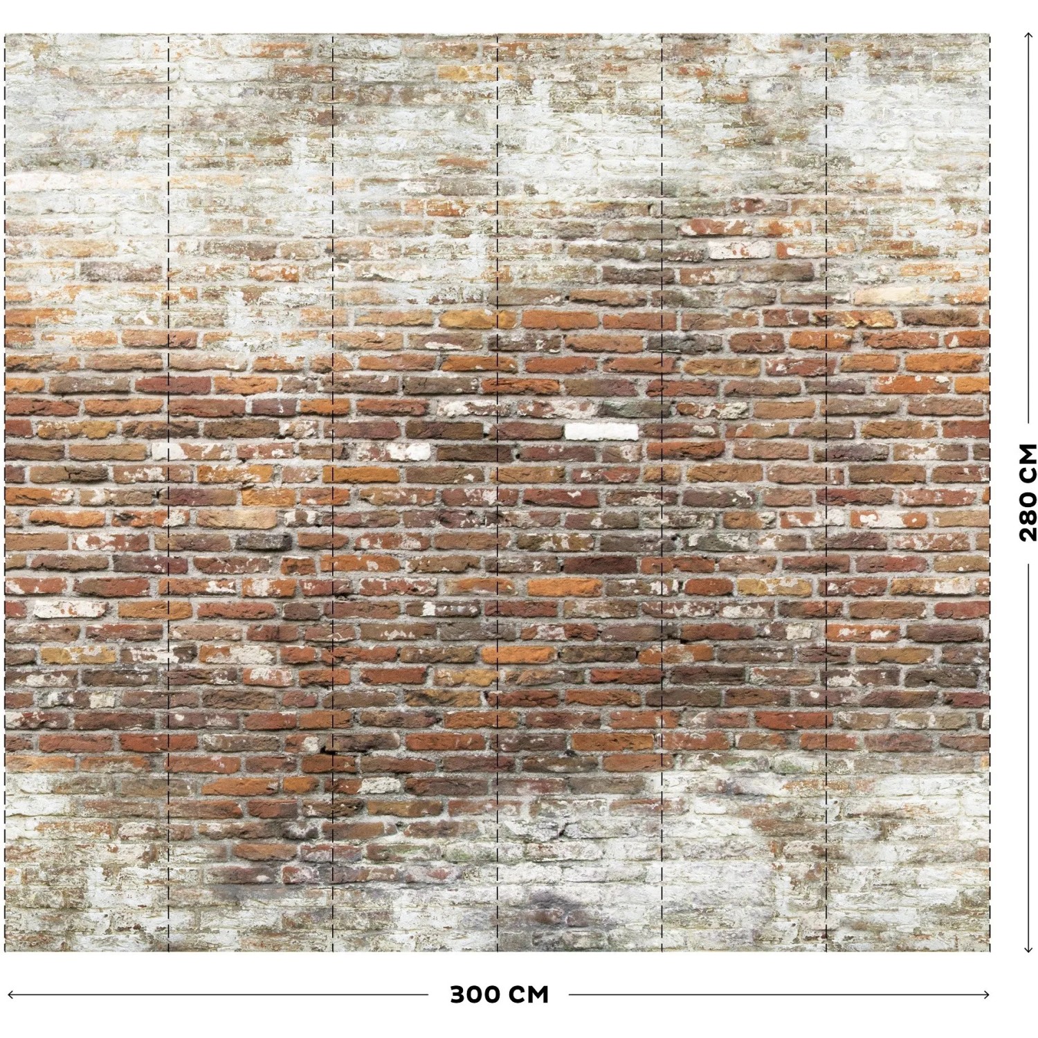 Art for the Home Fototapete Brick Wall 2, 280x300cm. Ziegelwand-Optik für ein industrielles Raumdesign.