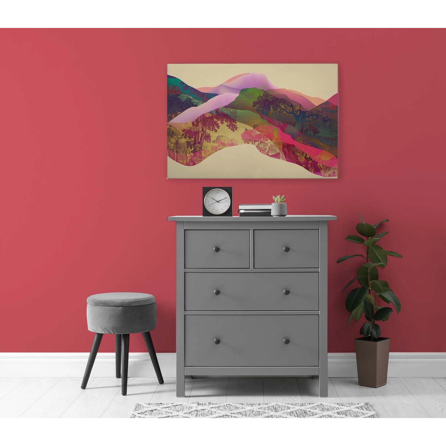 Bricoflor Wandbild Asiatisch Leinwandbild Berge In Neonfarben Modernes Bild Für Wohnzimmer Und Schlafzimmer In 90 X 60 C