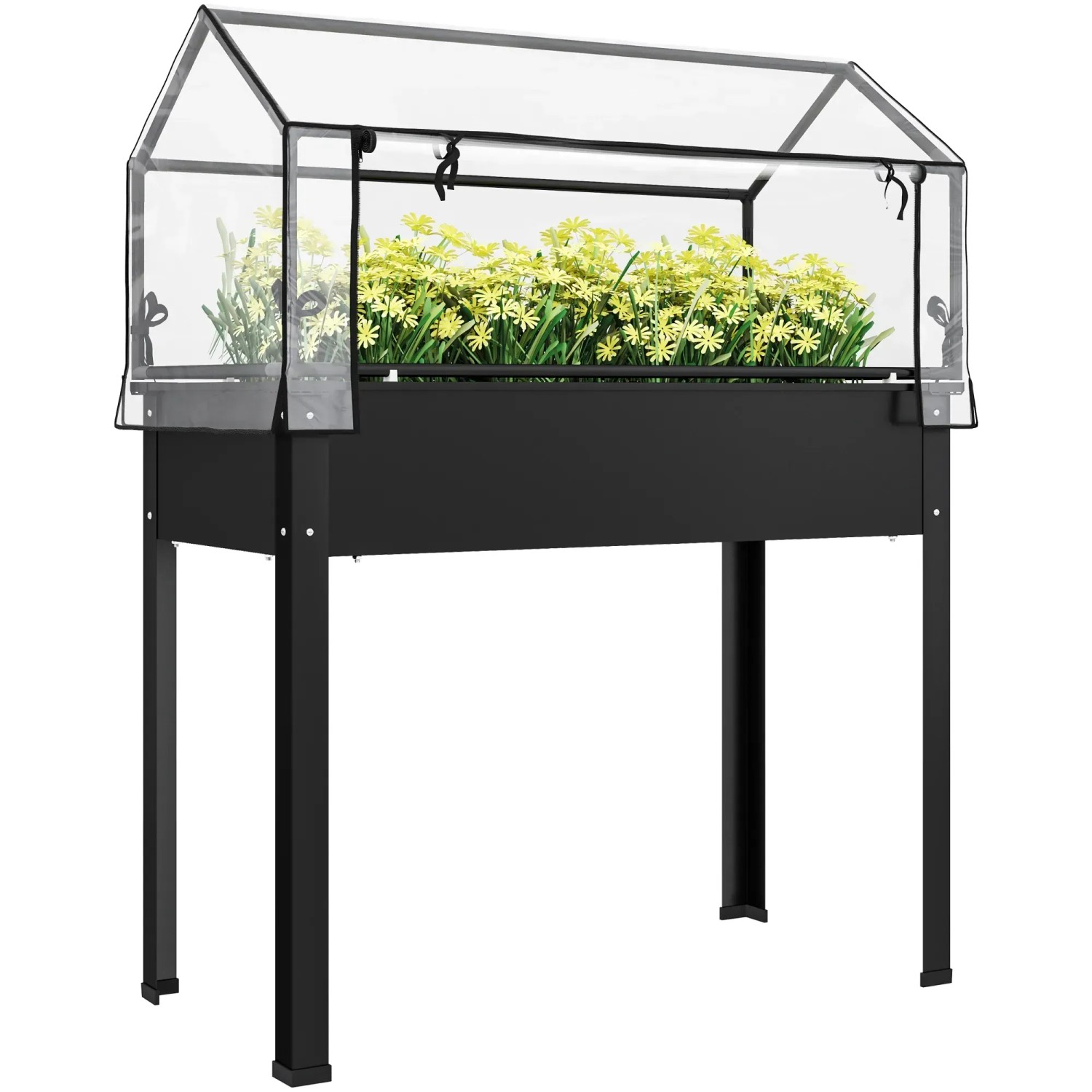Outsunny Hochbeetkasten Stahl Kunststoff Schwarz 100L x 48B x 124H cm