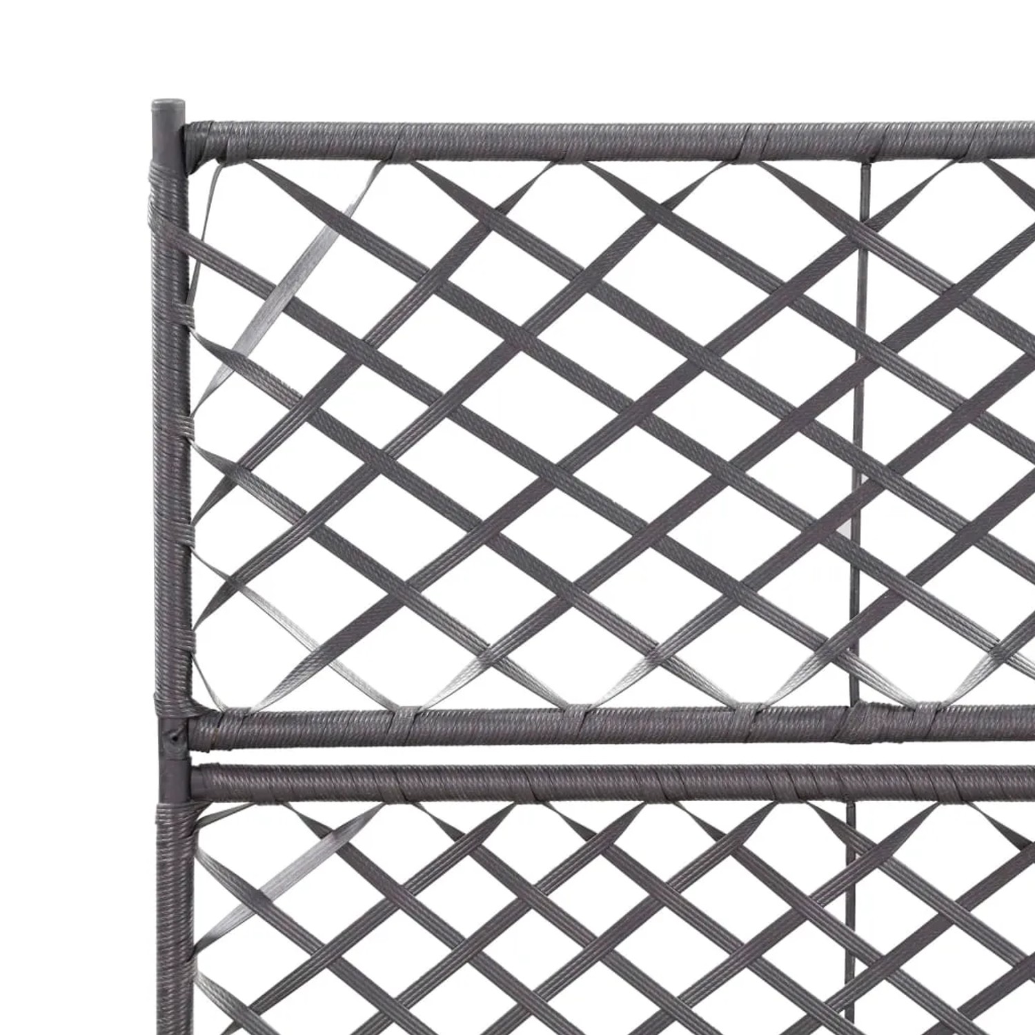 Detailansicht des schwarzen vidaXL Hochbeets mit Rankgitter aus Poly Rattan.