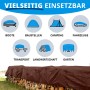 Braune Karat Abdeckplane 2x3m als Schutzplane über Holzstapel im Garten.