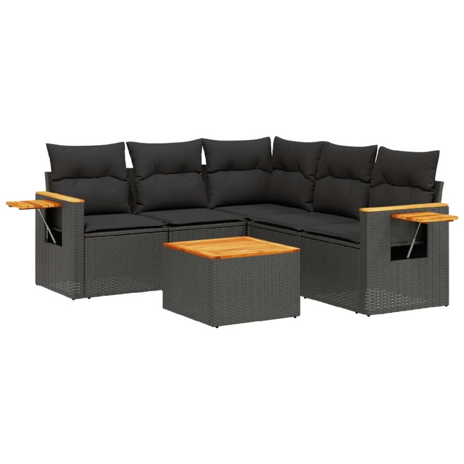 vidaXL 6-tlg Garten-Sofagarnitur mit Kissen Schwarz Poly Rattan Modell 148