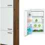 Flex-Well Kühlschrank-Einbauschrank Vintea mit geöffnetem Kühlschrank, Front Magnolia, Korpus Lancelot Oak.