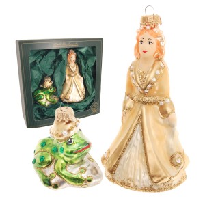 2-tlg. Set Krebs Glas Lauscha Weihnachtsornamente Froschkönig & Prinzessin, ca. 7cm groß.