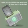 Grau-grüne Outsunny Kühlbox, Deckel offen, bei 45° Neigung. Flaschen innen. Zeigt stoßfestes Design für Autozubehör.