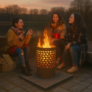 Relaxdays Feuertonne Cortenstahl Rostbraun mit Funkenschutzgitter 60 cm x 37 cm