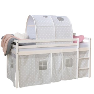 Homestyle4u Hochbett 90x200 mit Vorhang und Tunnel in Weiß Sterne 1889