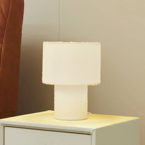 Weiße Lindby Tischlampe Jone aus Textil, 30 cm hoch, für Wohnzimmer.