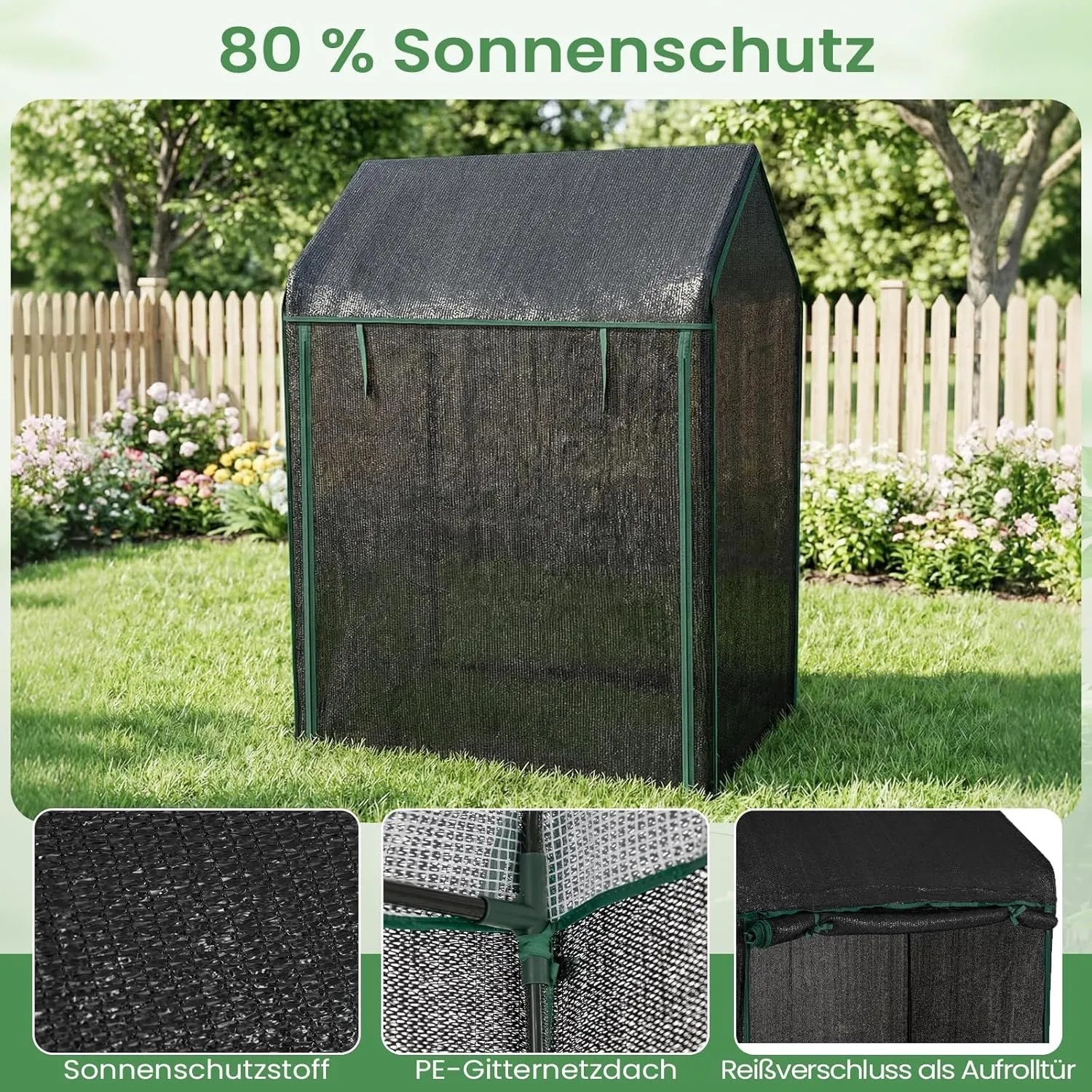 Costway Tomatengewächshaus mit Sonnenschutznetz, 129x80x173 cm, im Garten.