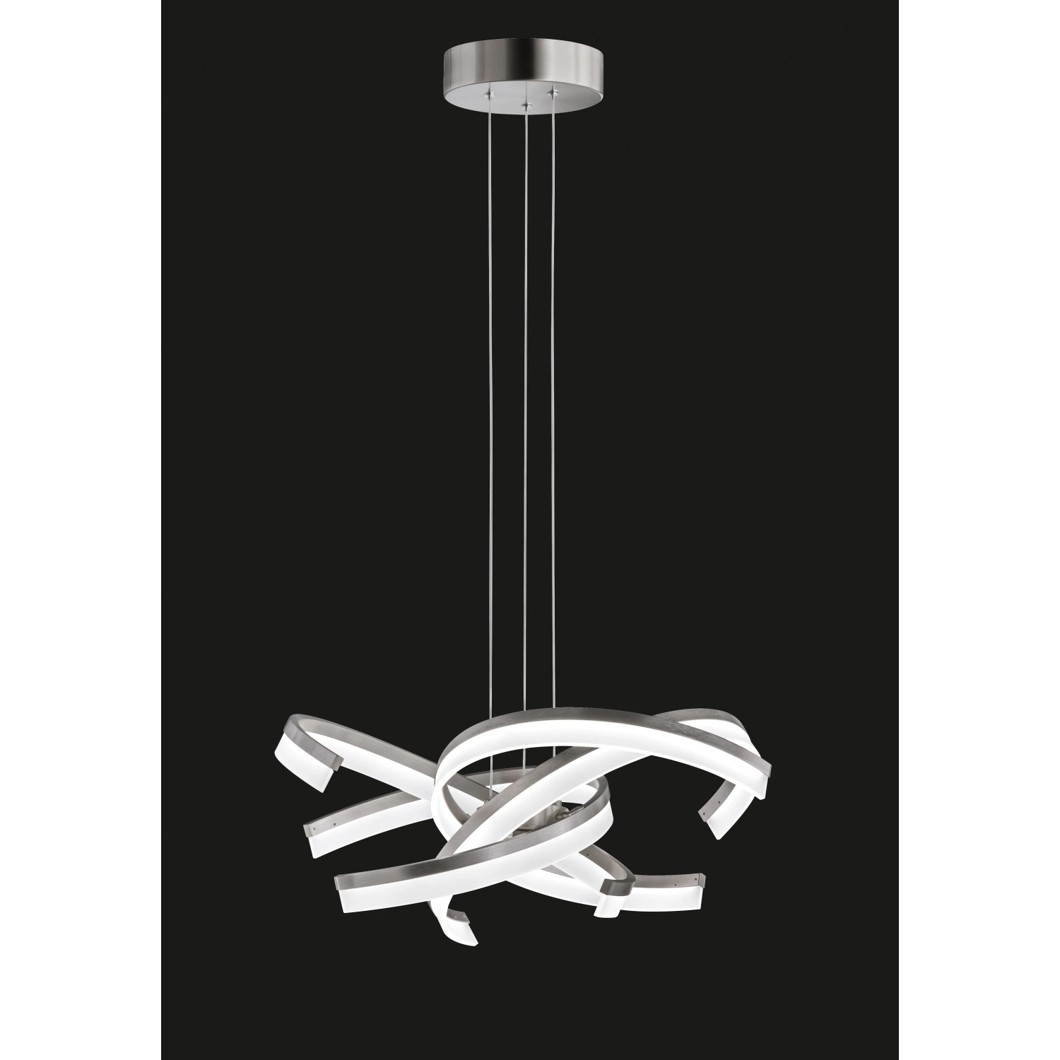 Moderne LED-Pendelleuchte Sund von Fischer & Honsel, weiß-nickel, 3400 lm, dimmbar.