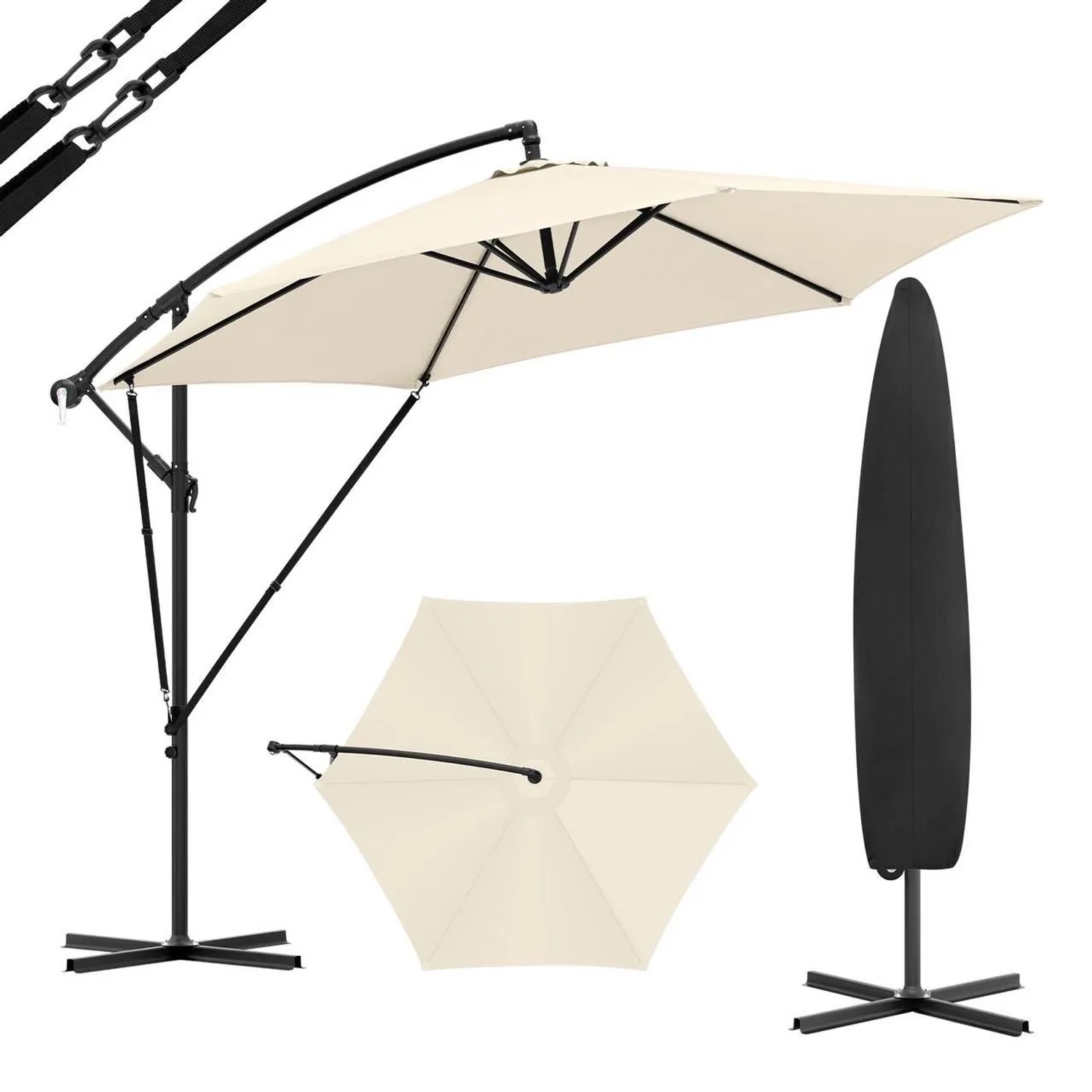 WOLTU Hängender Gartenschirm 310cm UV-Schutz Neigbar Tragbar Beige