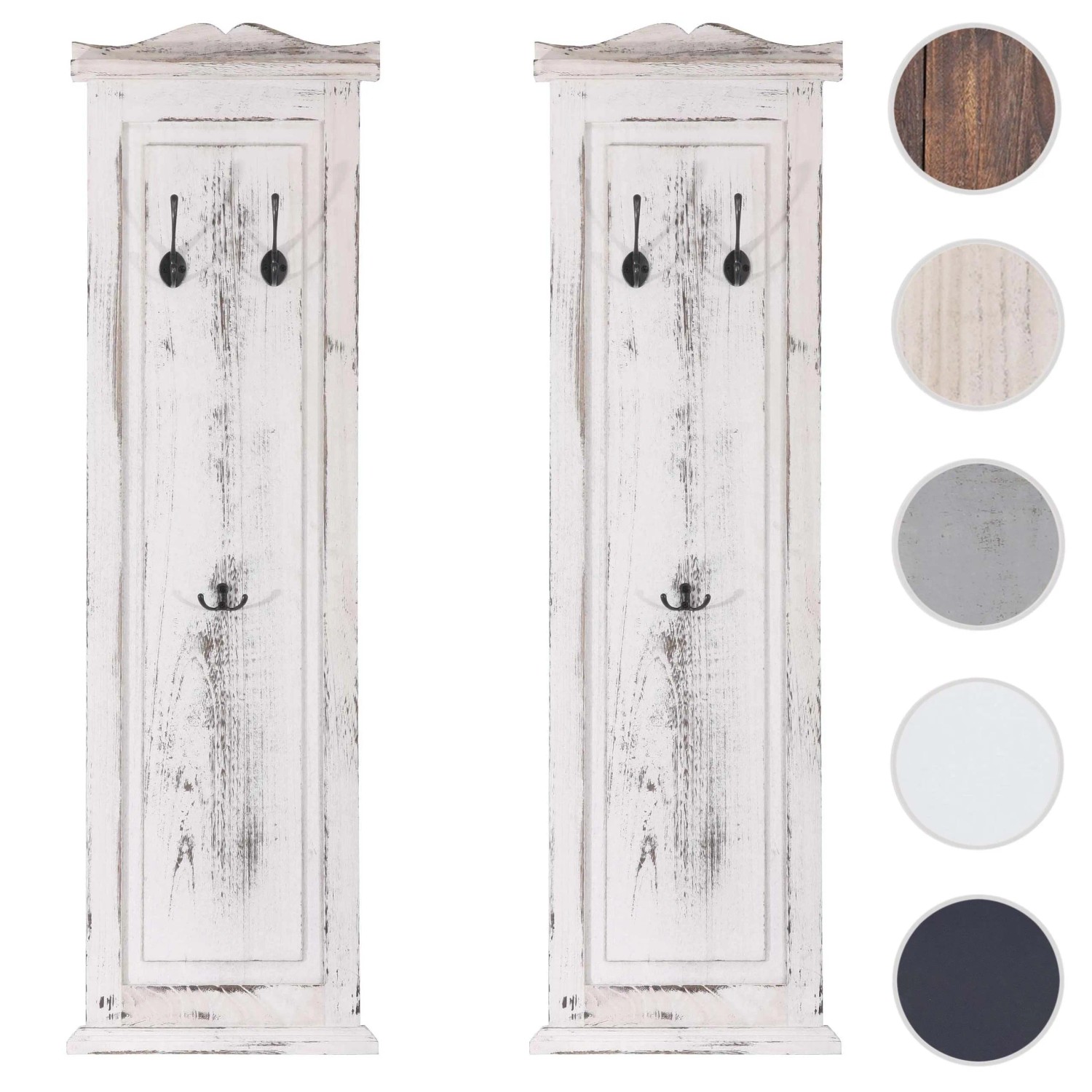 MCW Wandgarderobe H33 2er-Set, Weiß Shabby Look, mit je 3 Haken. Garderobenpaneele aus Holz.