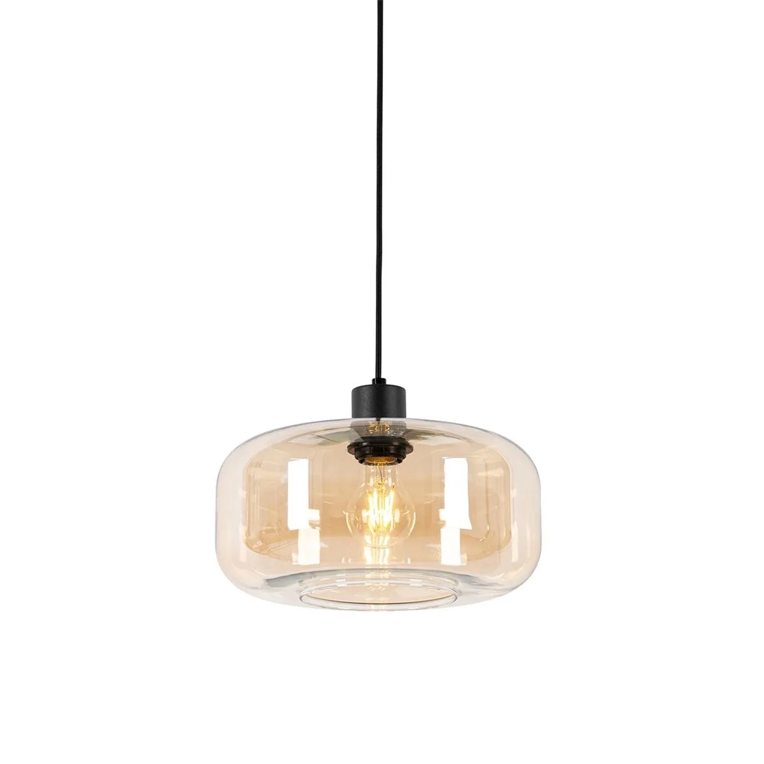 QAZQA Art Deco Hängelampe Schwarz mit Braunem Glas Bizle
