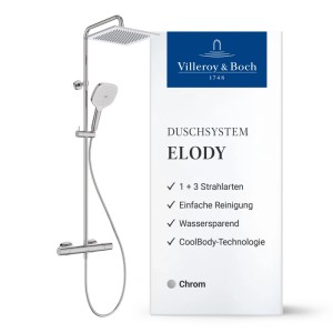 Villeroy & Boch Elody Duschsystem Komplettset mit Drei Strahlarten Chrome