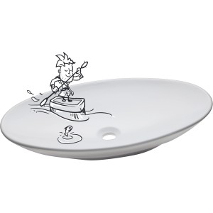 Ovales, weißes baliv Aufsatzwaschbecken WBA-7060 (70x42cm) mit Comic-Motiv.