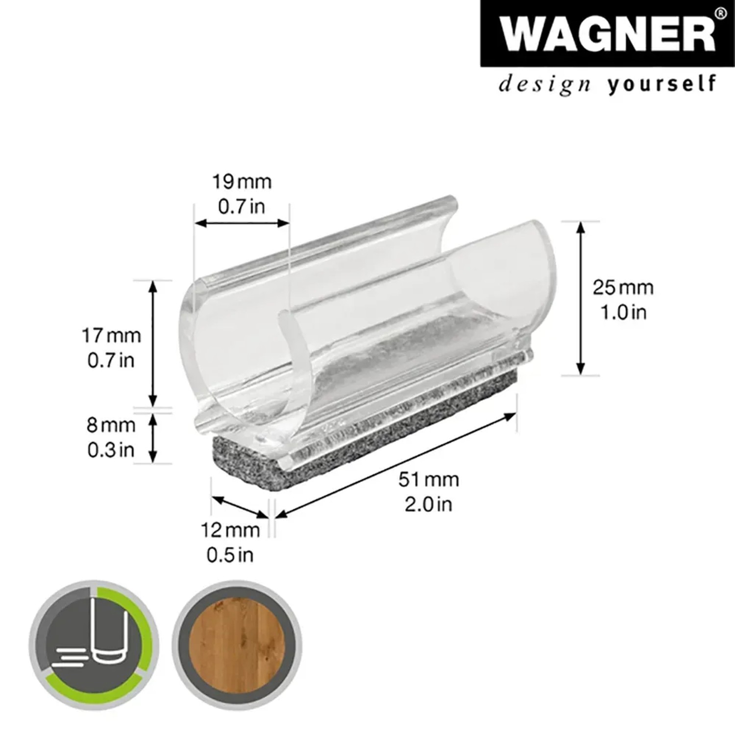 Wagner Klemmschalengleiter EH 0692, transparent, für Rohre Ø 1,9 cm, 4er-Set.