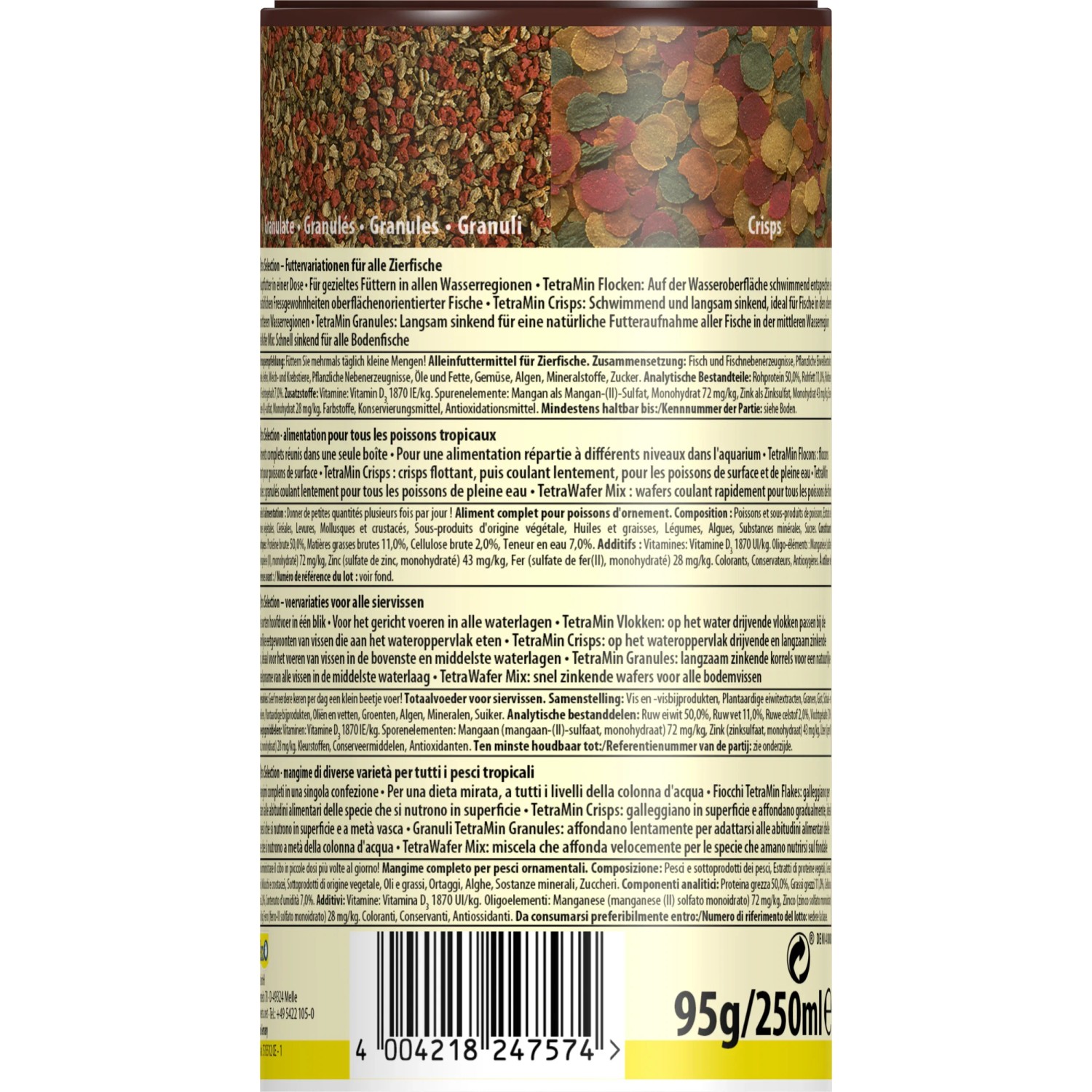 Tetra Selection Fischfutter, 250ml Dose mit verschiedenen Futtersorten für Zierfische.