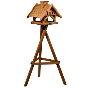 Holz Vogelhaus „Blätterfall“ von Dobar zur Ständermontage mit integriertem Futtersilo.