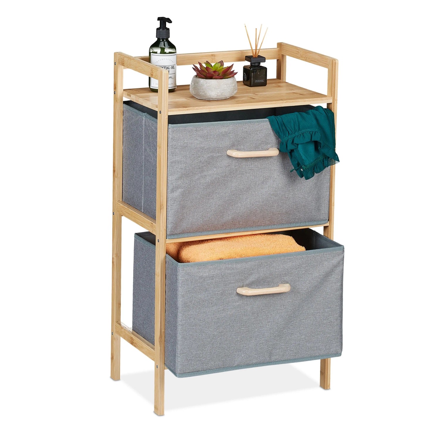 Relaxdays Badregal Bambus Natur mit 2 Wäschekörben 76 cm x 43 cm x 27 cm 3,6 kg