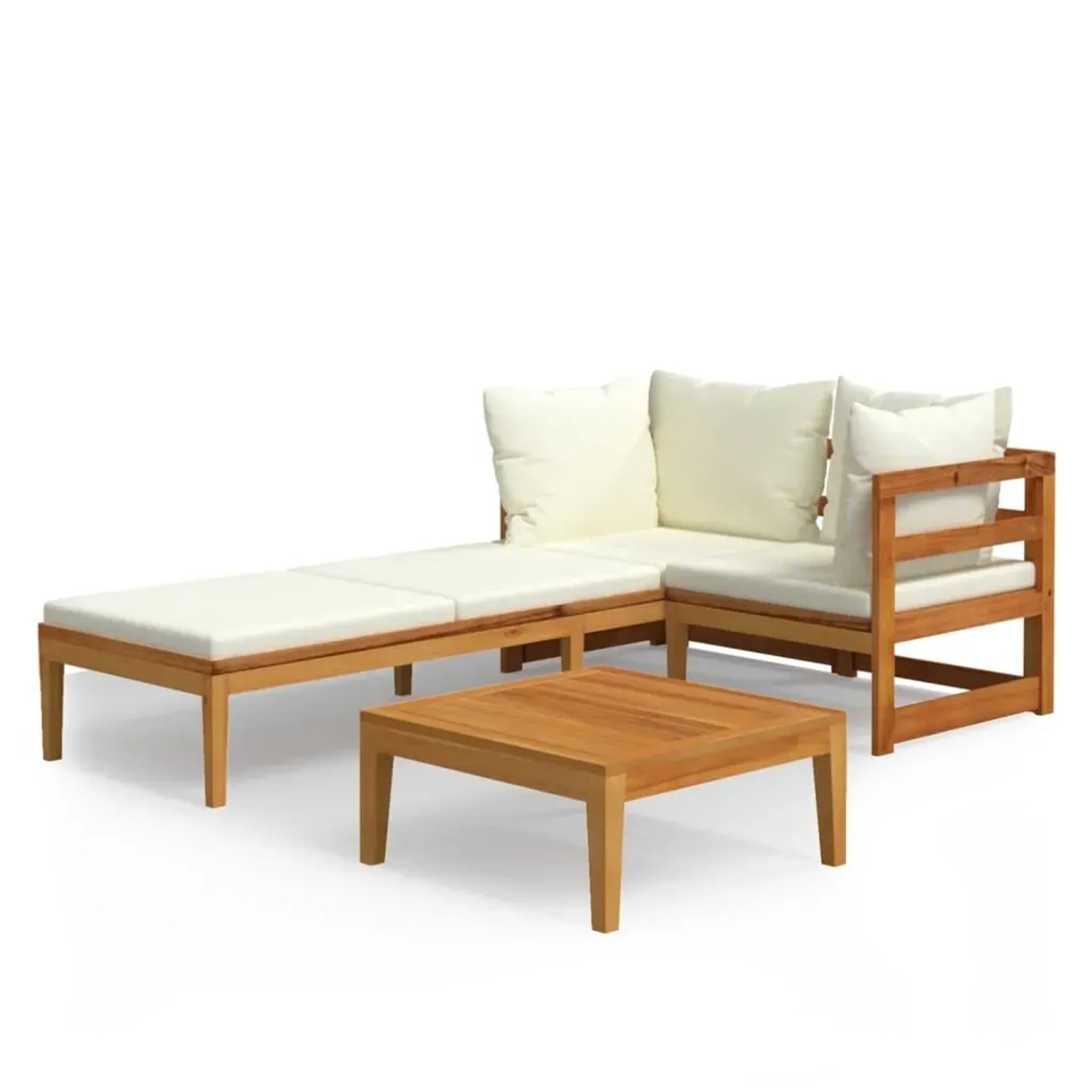 vidaXL 3-Tlg Garten-Lounge-Set mit Cremeweißen Kissen Massivholz Akazie 3087278