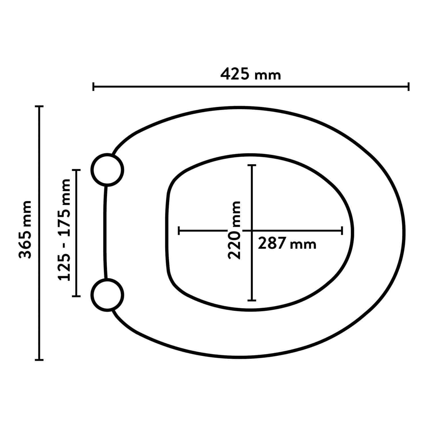 Technische Zeichnung: baliv WC-Sitz Carduma II, Maße 425x365 mm, Polyresin Strand Design.