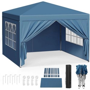 WOLTU Pavillon Pop-Up Wasserdichter Sonnenschutz Pagodenzelt 3x3 m Blau