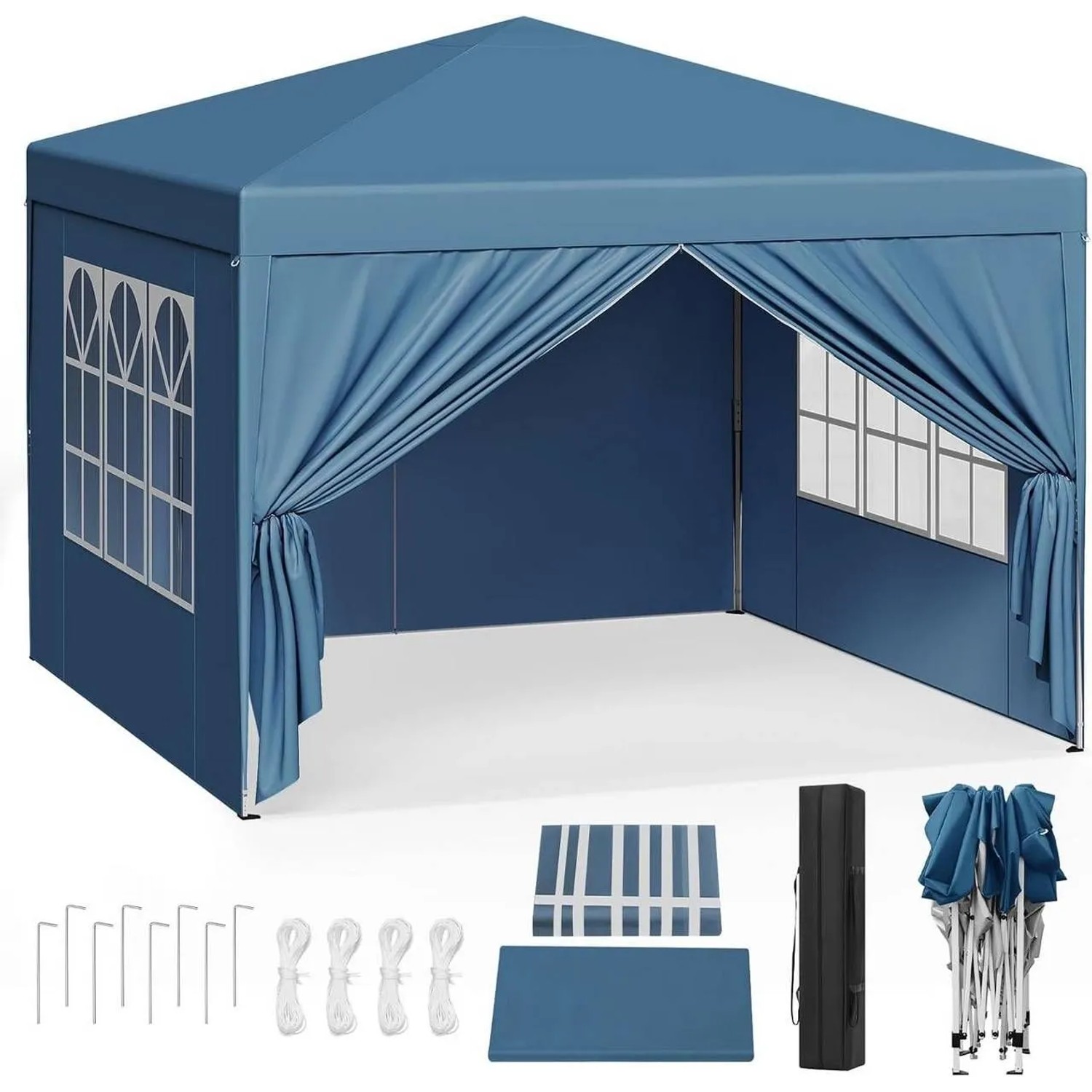 WOLTU Pavillon Pop-Up Wasserdichter Sonnenschutz Pagodenzelt 3x3 m Blau