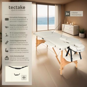 Tectake 2 Zonen Massageliege Freddi Breite 61 cm  Polsterung 5 cm Inklusive Tragetasche  185 x 61 x 62 cm Beige