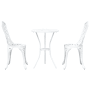 Weißes 3-teiliges Garten Bistro Set aus Aluminium. Gartentisch mit zwei Stühlen für Terrasse und Balkon.