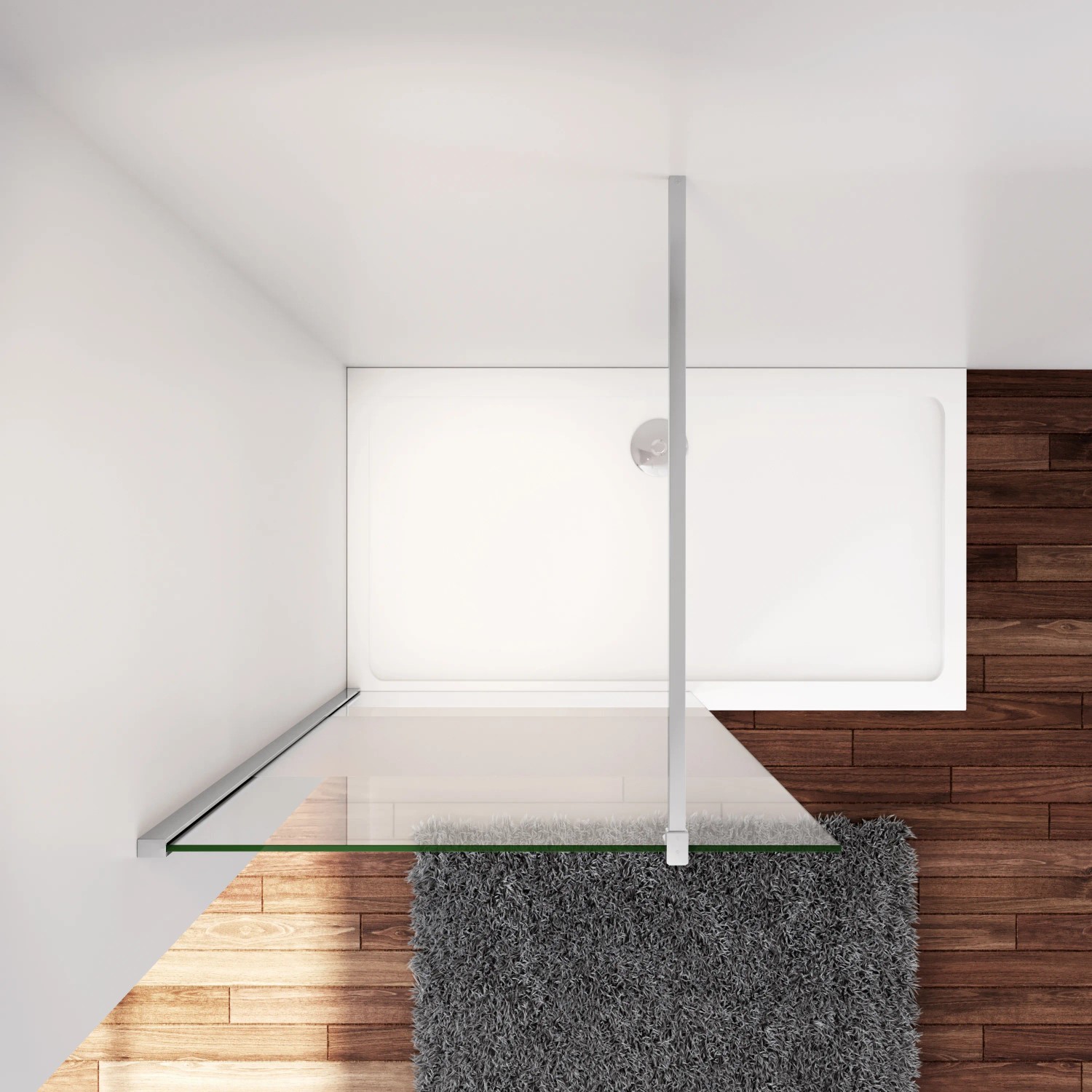 AICA Walk-In Duschwand mit Milchglasstreifen und Stabilisator, Aufsicht.