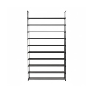 Schwarzes Metall Schuhregal mit 10 Ebenen, 174 cm hoch, 94 cm breit. Stecksystem für platzsparende Schuhaufbewahrung.