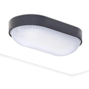 Oktaplex LED Ovalleuchte Base, 9W, neutralweiß, IP65, schwarze Kellerlampe für Feuchträume und Außen.