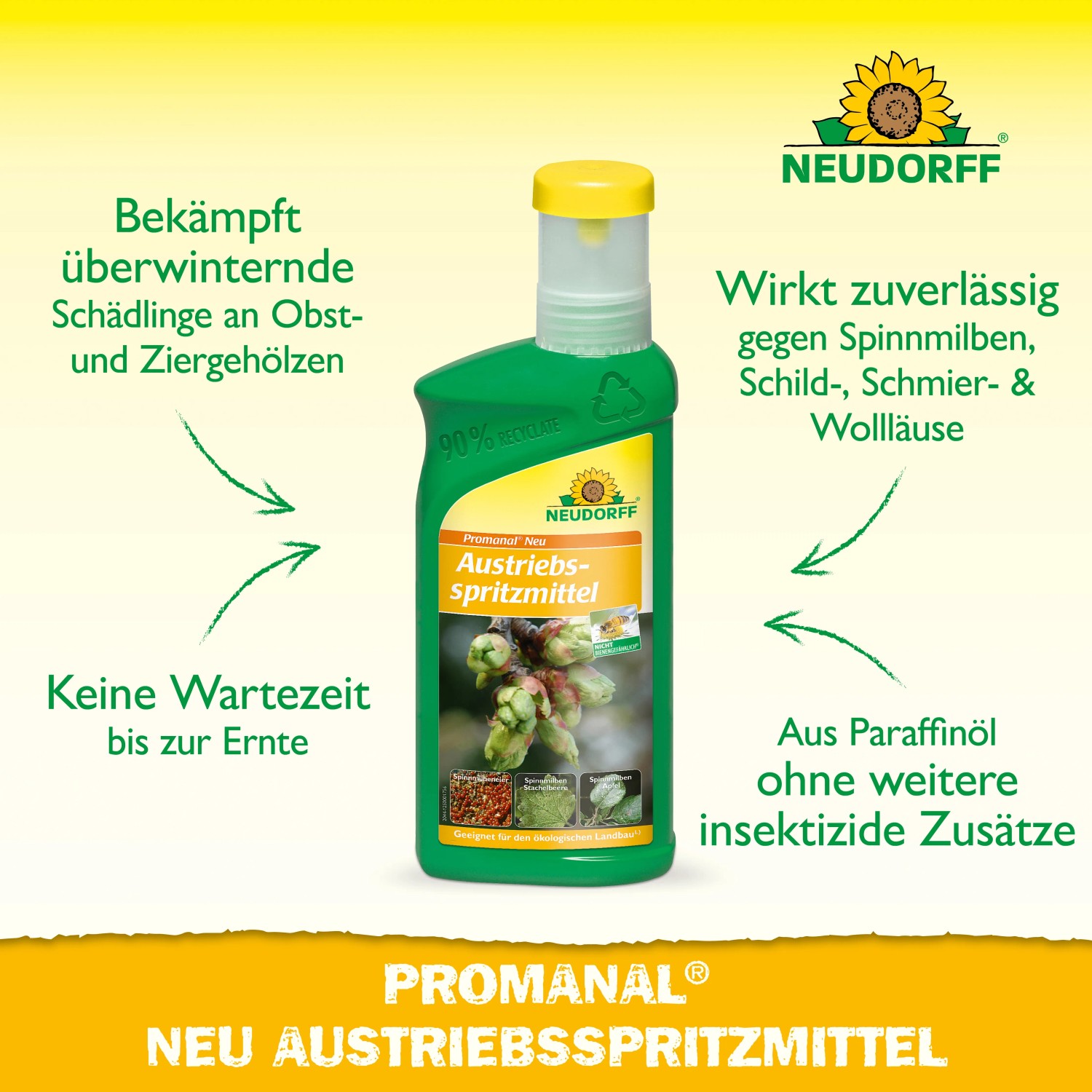 Neudorff Promanal Neu Austriebsspritzmittel, 500ml Flasche zur Spinnmilbenbekämpfung.