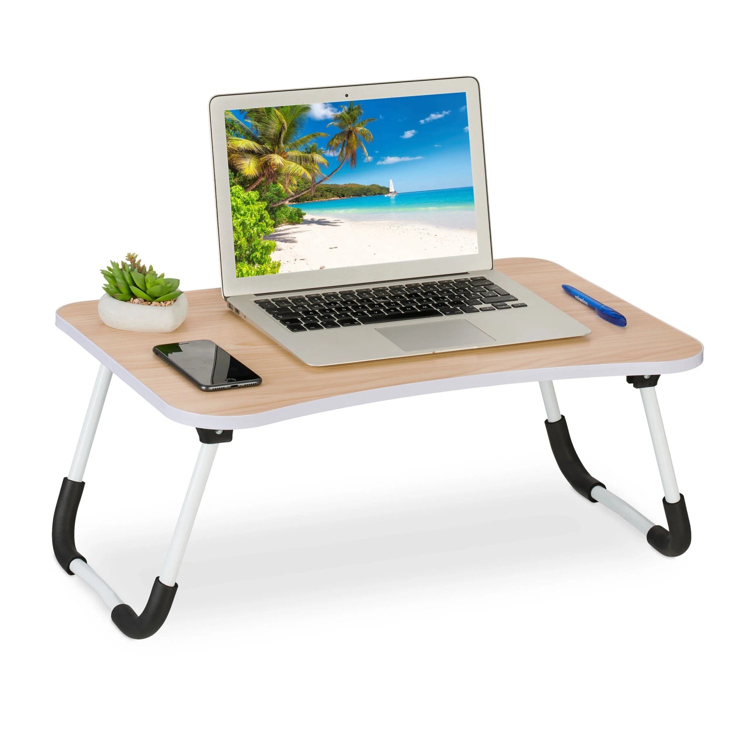 Relaxdays Laptoptisch MDF Eisen Natur Klappbar 63 cm x 40 cm x 26 cm 2 kg