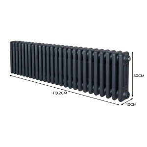 Monstershop 3-Säulen Heizkörper, 300x1192mm, Anthrazitgrau. Traditioneller Heizkörper mit Maßangaben.