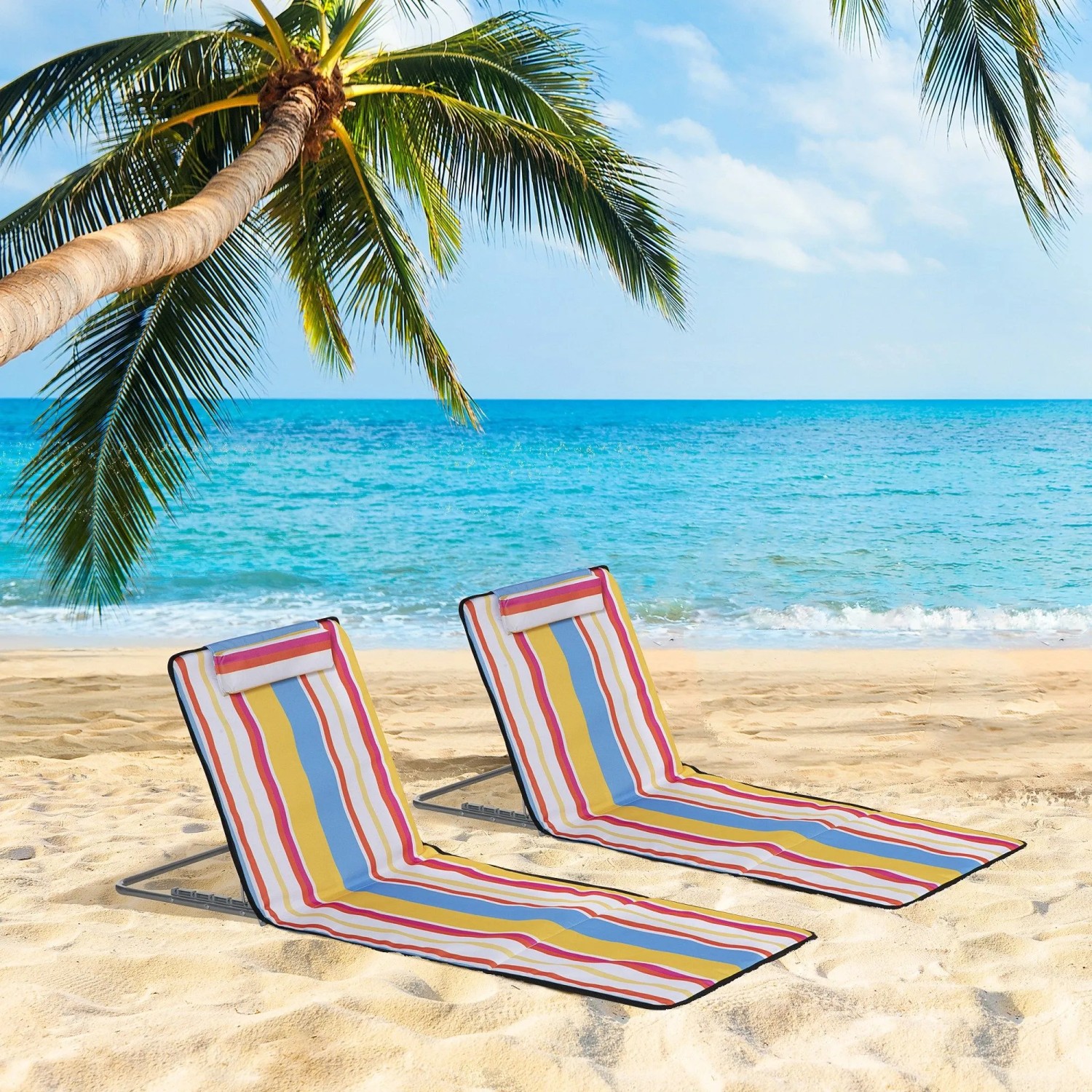 Outsunny Strandliege Stahl Oxfordstoff Mehrfarbig 124L x 53B x 35-45H cm_2