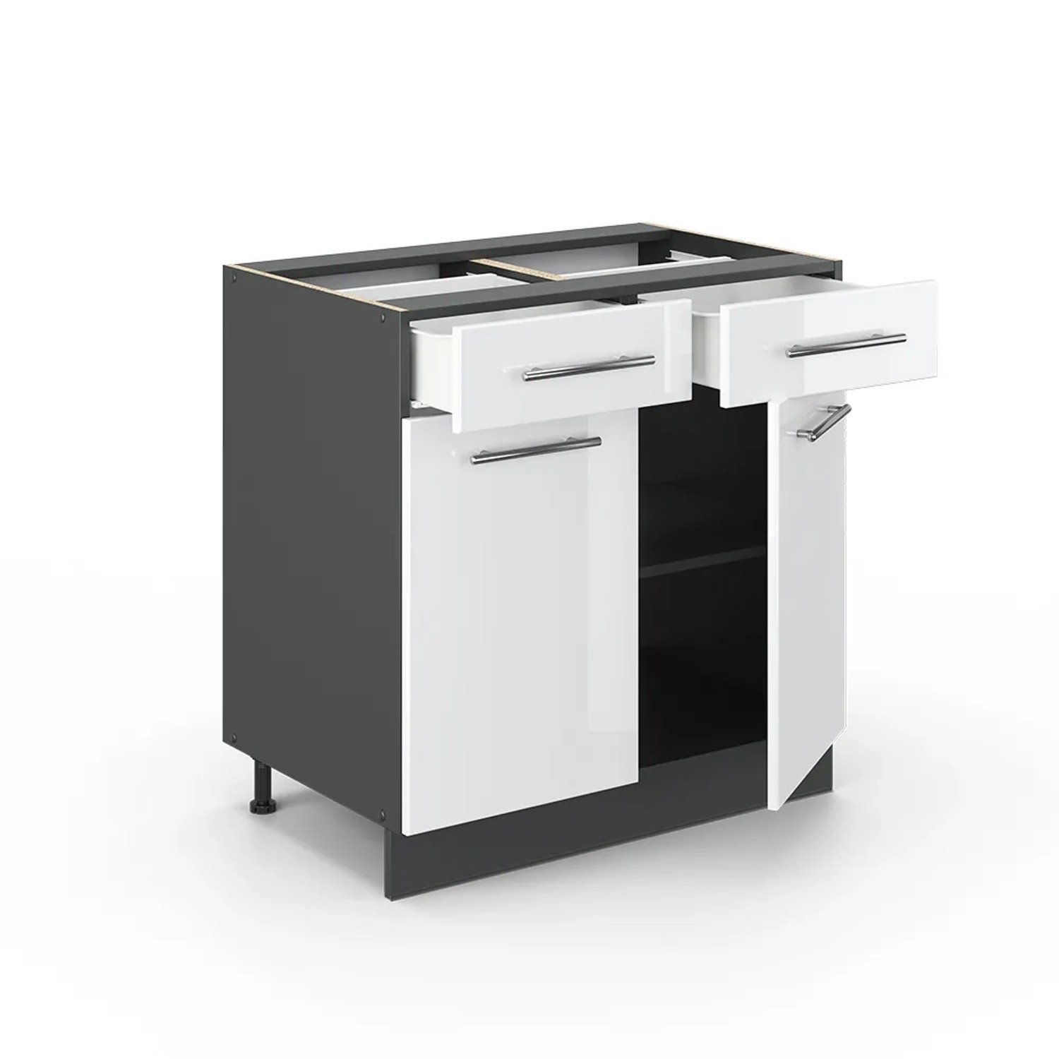 Vicco Küchenunterschrank Fame-Line, 80 cm, weiß hochglanz/anthrazit, mit Schubladen und Stauraum.