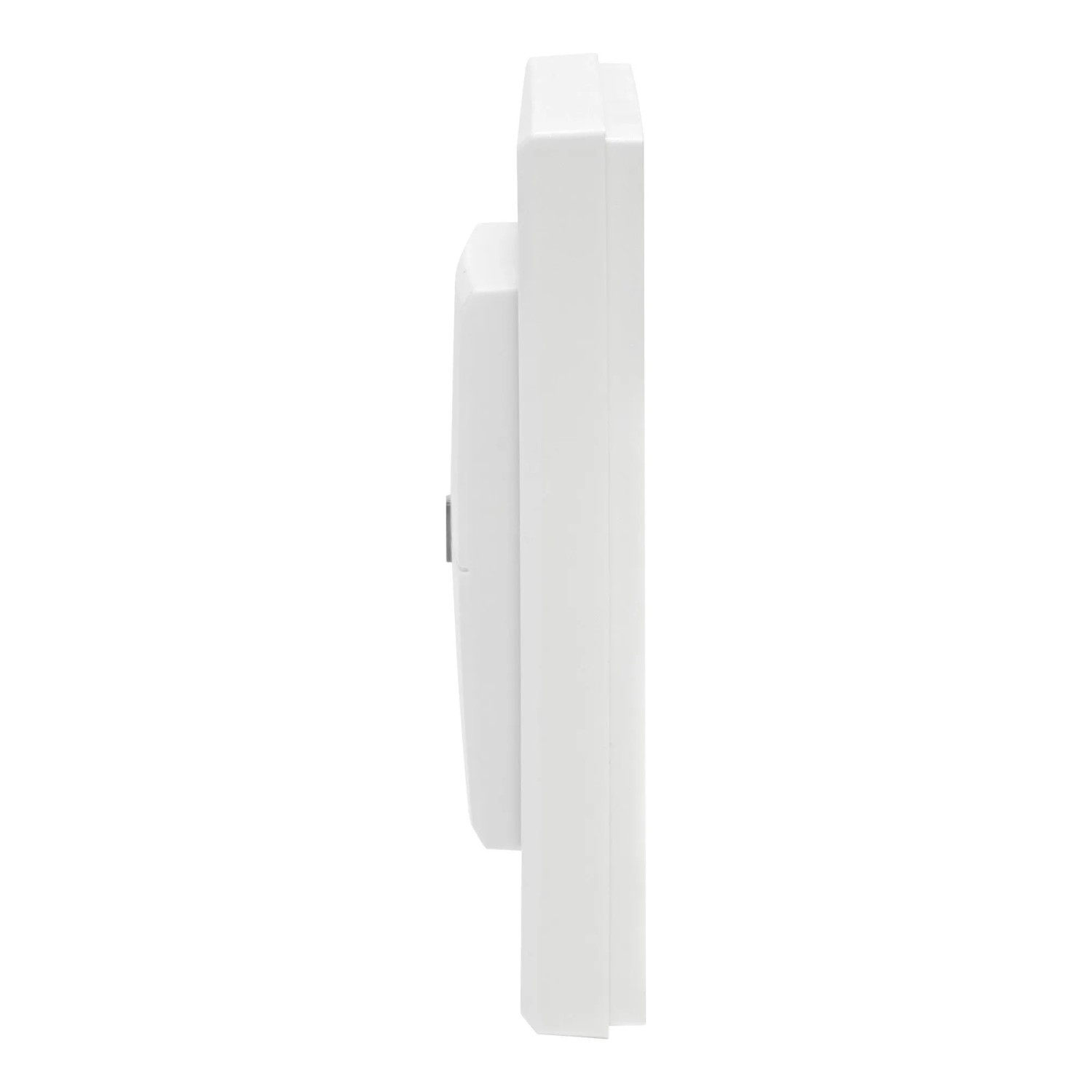Weißer Homematic IP Wandtaster 2-fach WRC2-2, batteriebetrieben, im schlanken Seitenprofil für Smart Home.