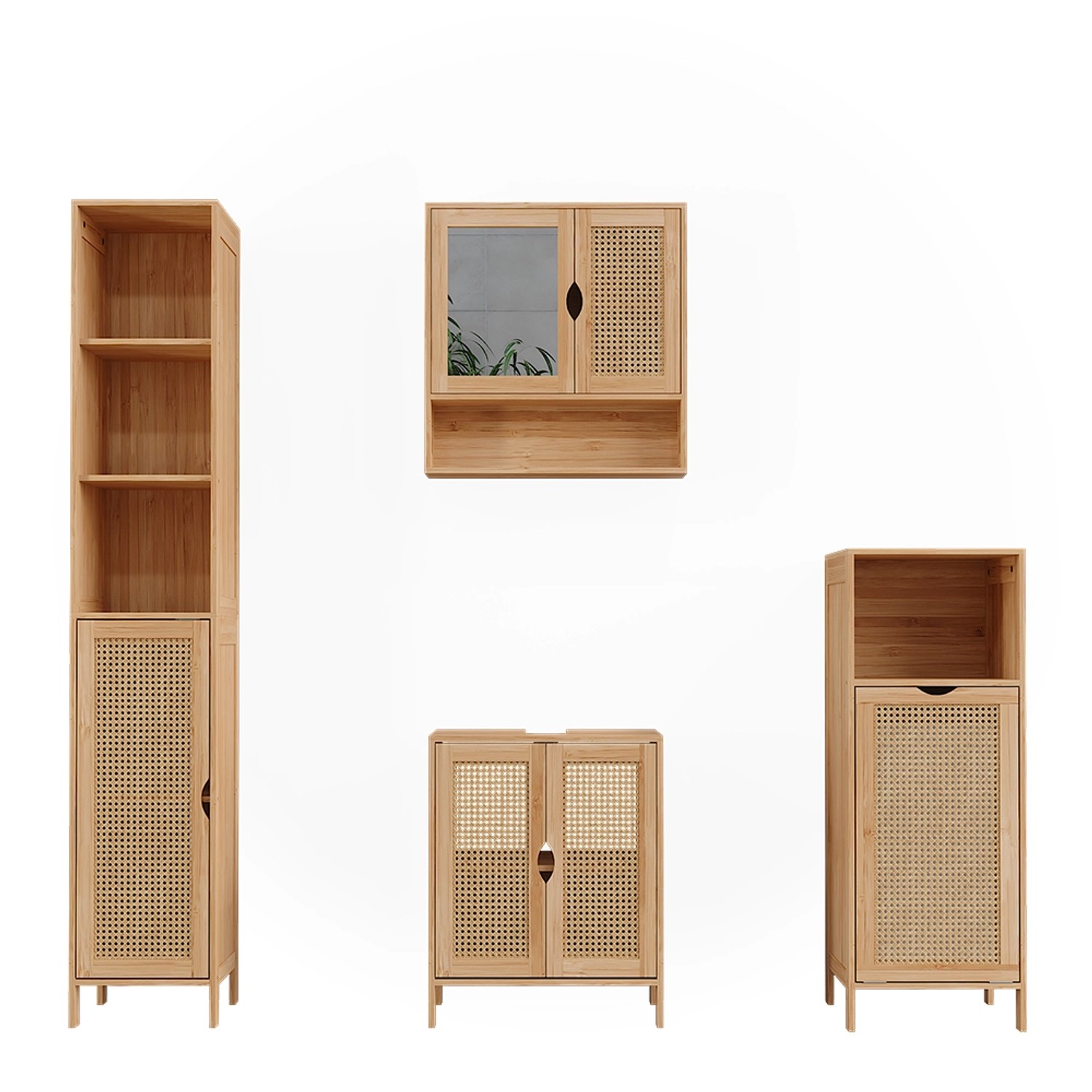 Vicco Badmöbel-Set Liora Bambus 4 Teile günstig online kaufen