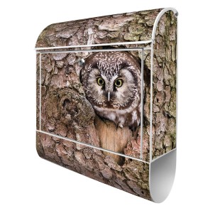 Silberner Banjado Design Briefkasten mit Eulen Motiv und Zeitungsfach.