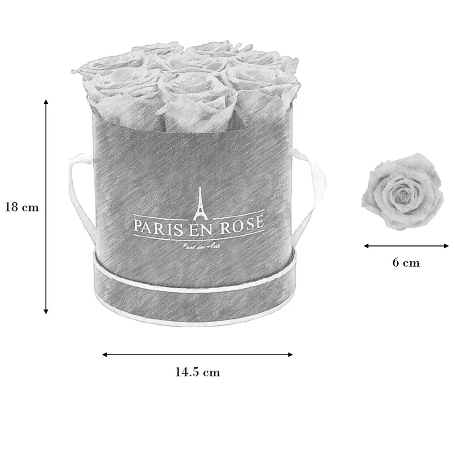 Rosenbox (Ø 14,5 cm) in Schwarz-Roségold mit 9 rosa Rosen. Dekorativer Blumenstrauß.