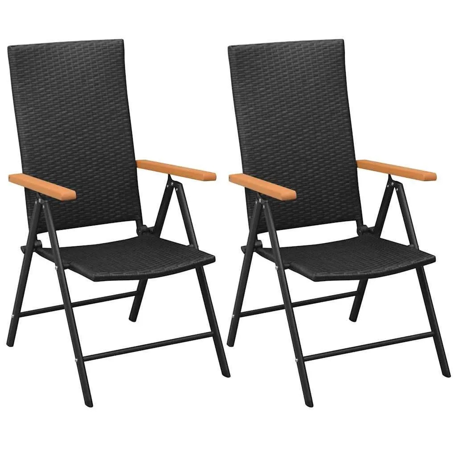Furnicato Stapelbare Gartenstühle 2er Set Aus Pe-rattan Mit Wpc-armlehnen 55x64x105 Cm Schwarz
