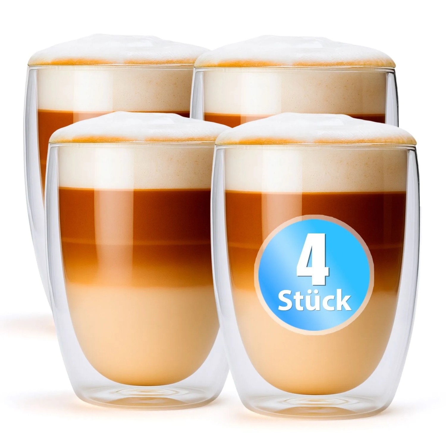 BigDean 4 Stück Doppelwandige Latte Macchiato Gläser 300 ml Kaffeegläser in Geschenkverpackung