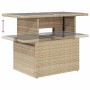 Verstellbarer, beiger Gartentisch aus Rattan mit Glasplatte für vidaXL Garten-Sofagarnitur.