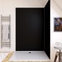 Aurlane Design-Duschwand in Satin Schwarz, 120x210 cm, als Duschrückwand im Badezimmer.