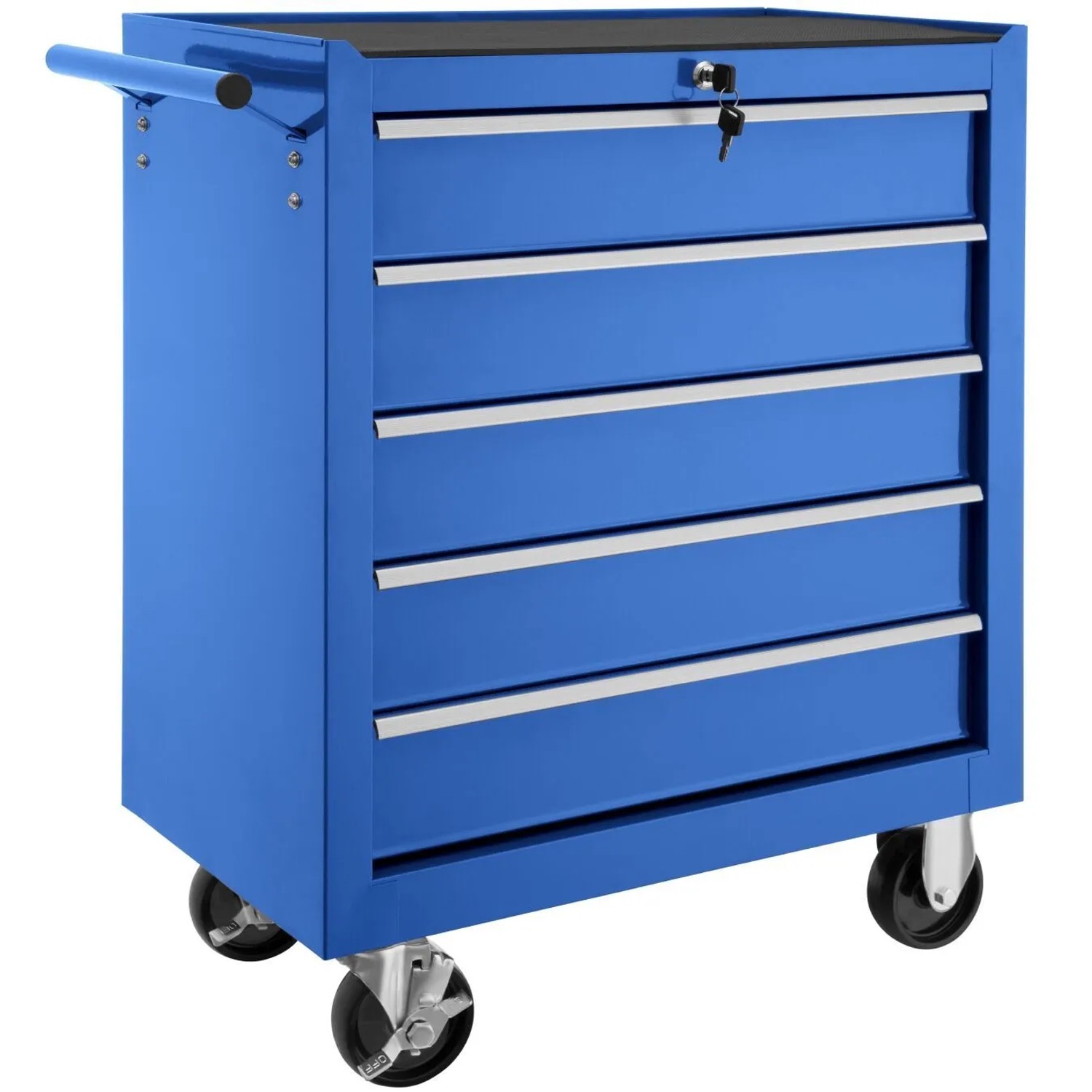Tectake Werkzeugwagen  5 Kugelgelagerte Schubladen Mit Antirutschmatten Belastbarkeit 150 kg  69 x 33 x 79 cm Blau