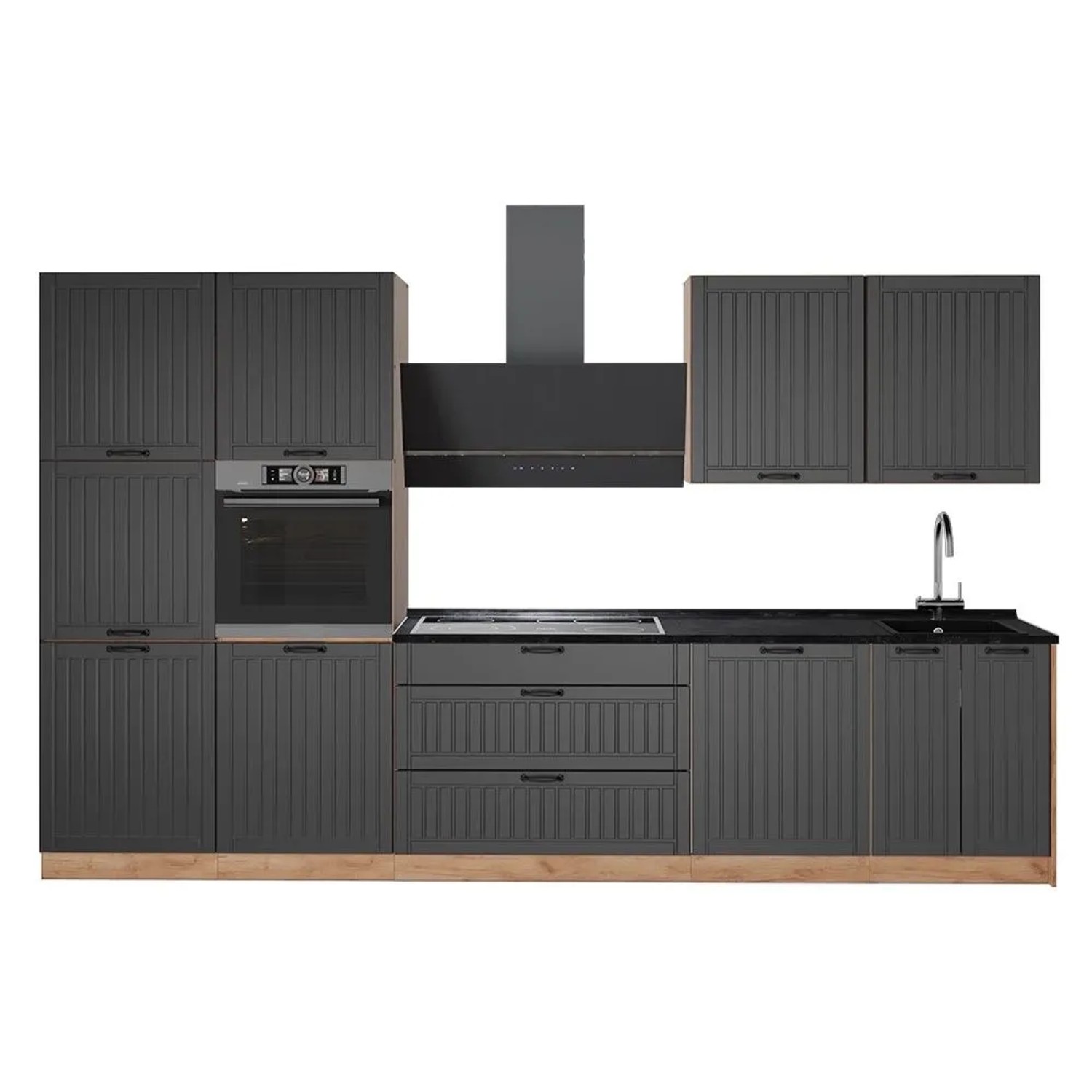Vicco Küchenzeile Fame-Line Dunkelgrau/Goldkraft Eiche 340 x 207 AP Anthrazit Art Nr 64592